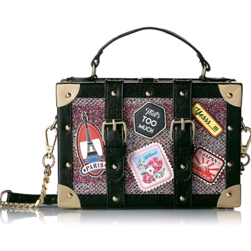 Aldo Calini Black Suitcase Trunk Luggage Square Box Bag